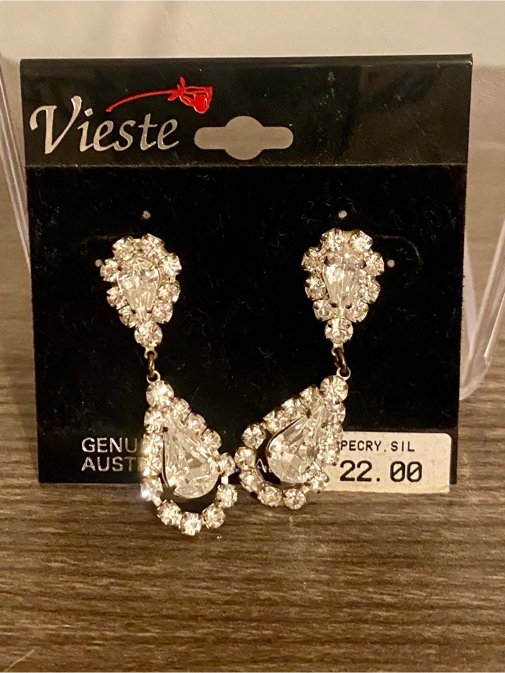 Vieste Silver Clear Crystal Teardrop Statement Earrings